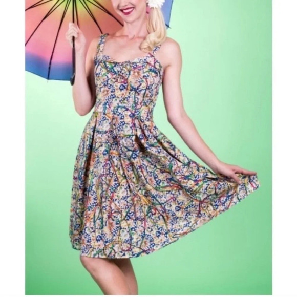 Tatyana Nashville PinUp Retro Rainbow Floral Daisy Circle Dress Yarn Detail XS - Picture 2 of 8